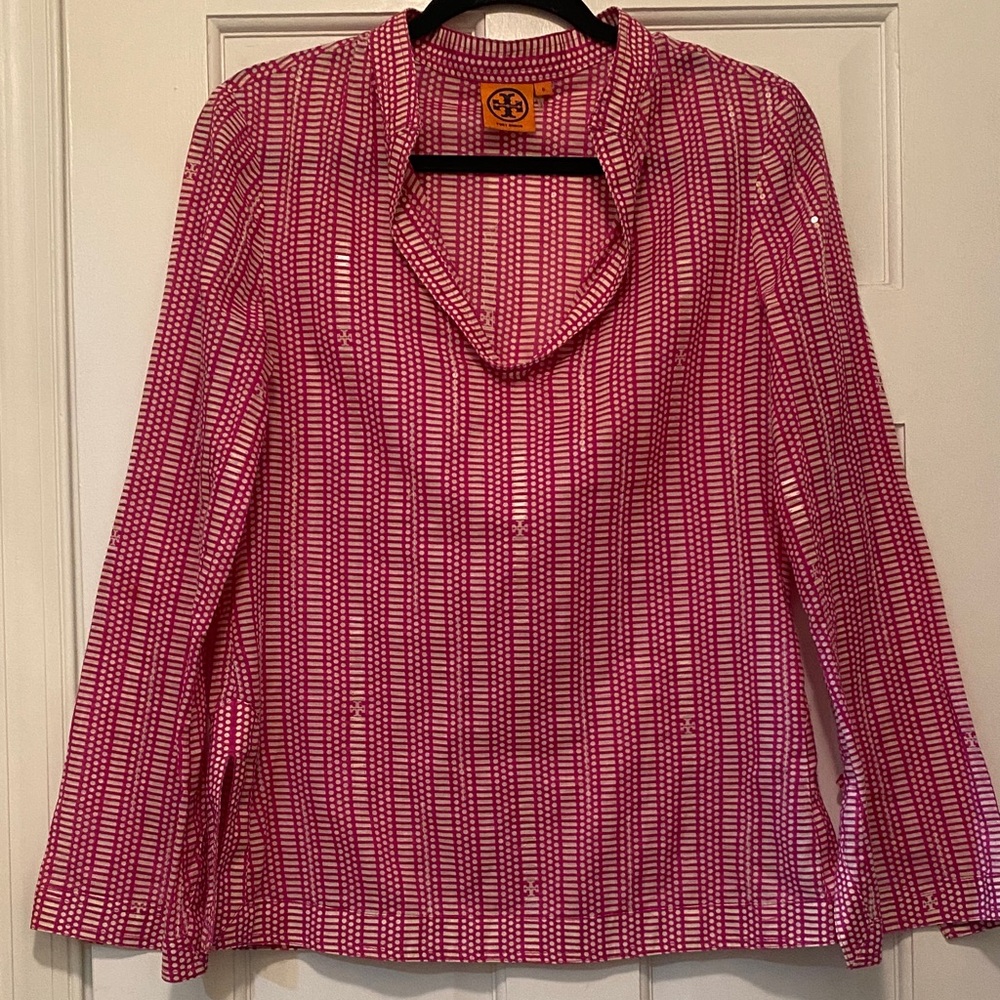 Tory Burch Pink and White Striped Blouse